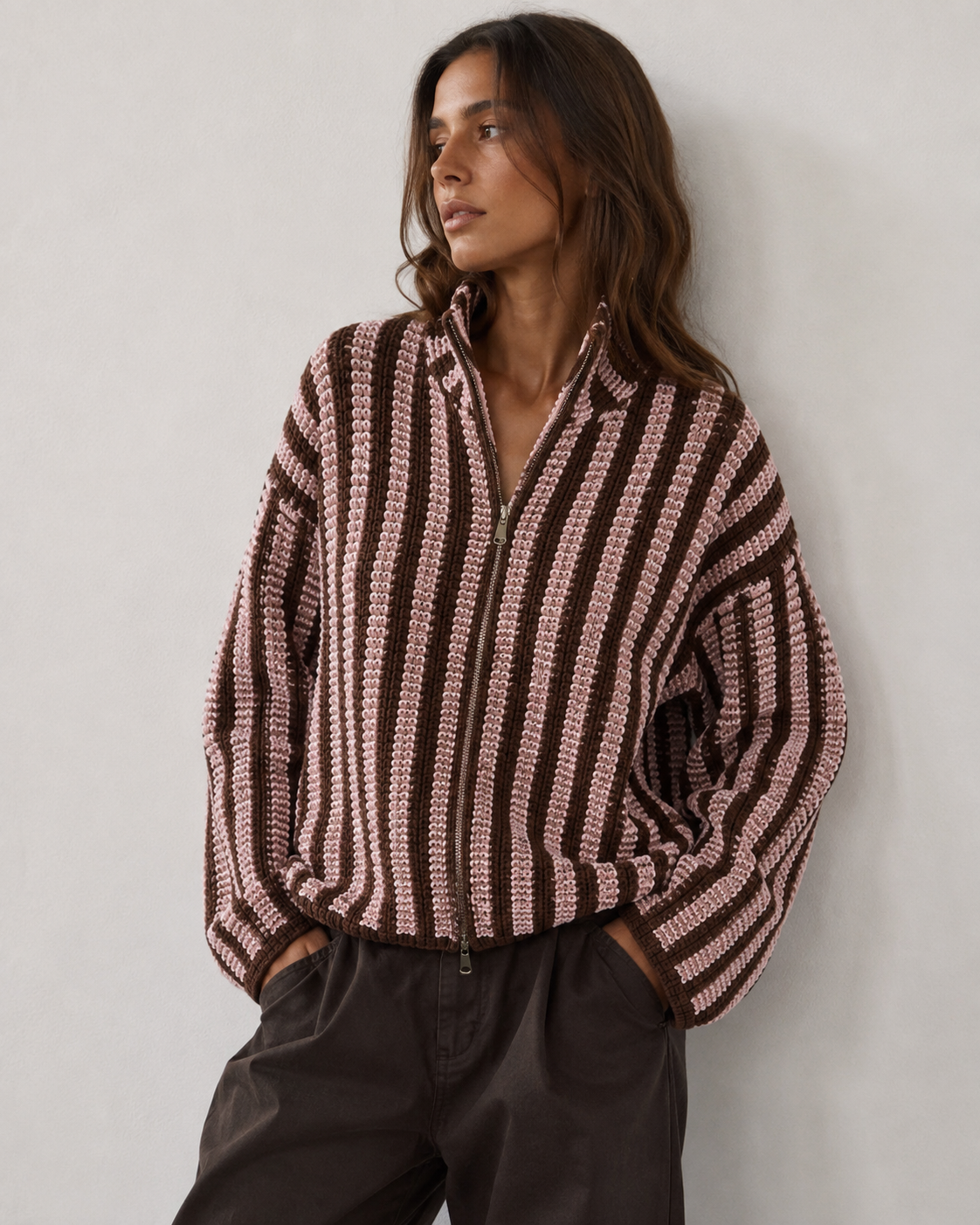 Choco Stripes Zip Knit