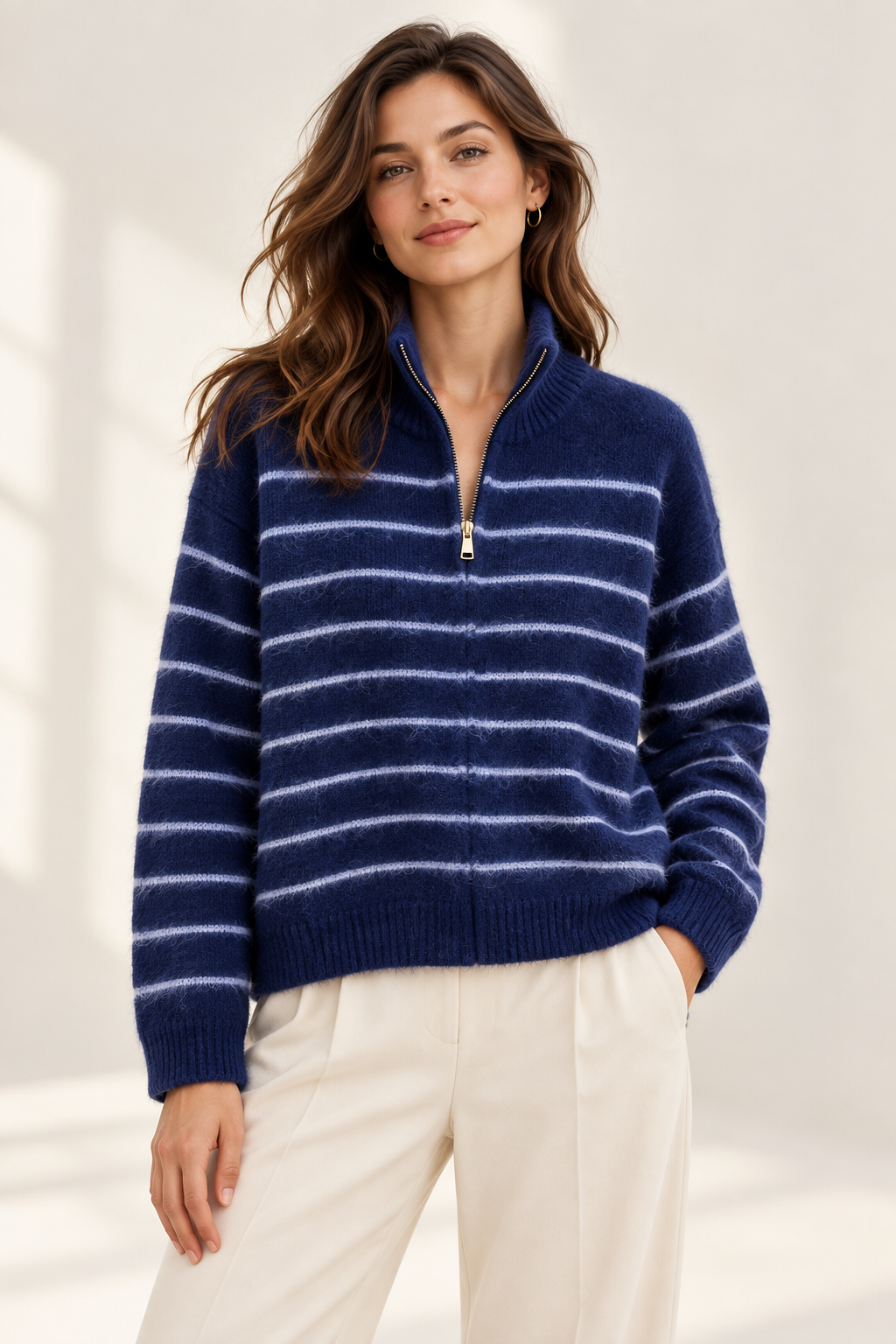 Streifenpullover „Livia“ mit Zipper