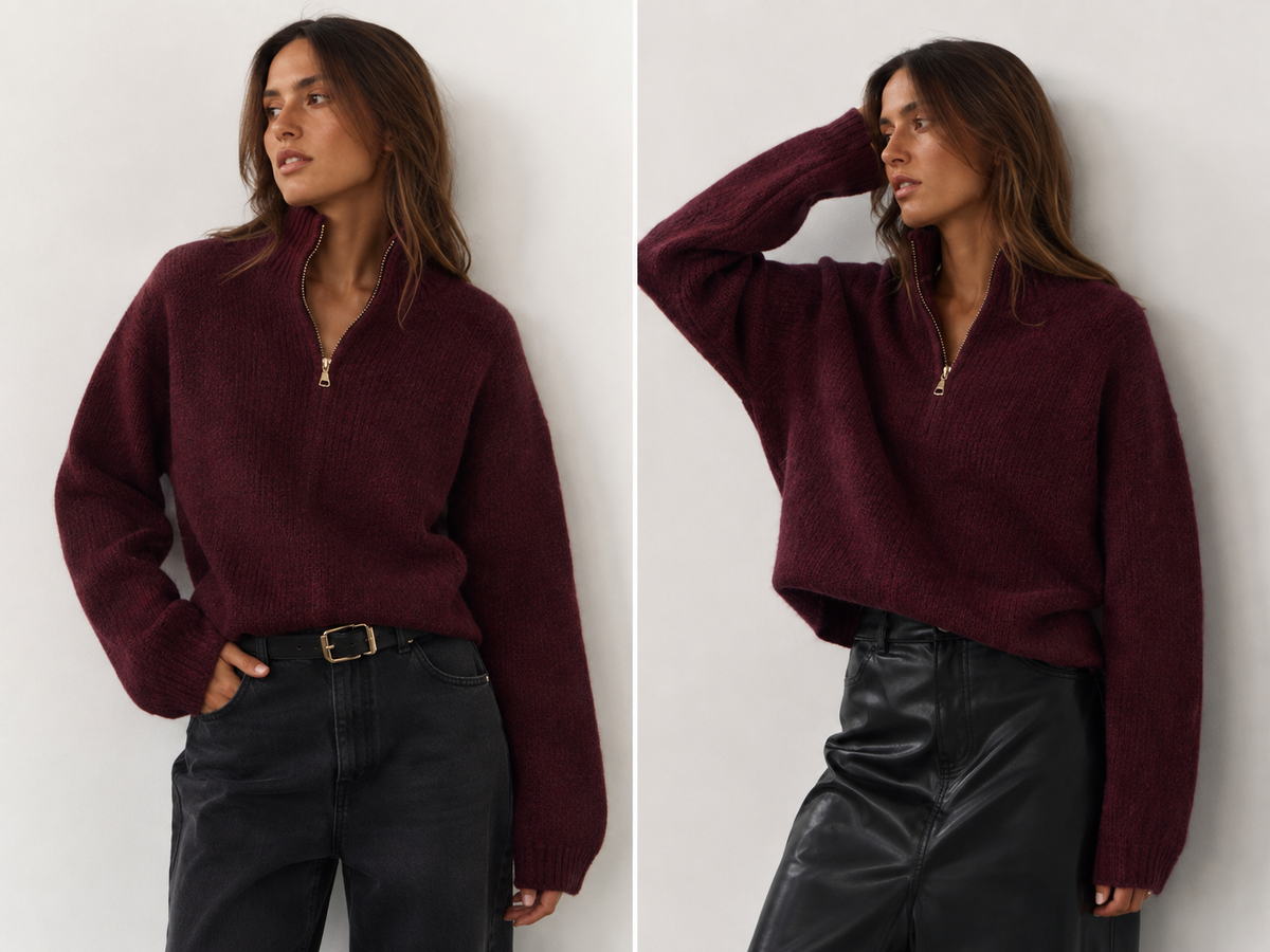 Burgundy Cozy Zip Knit