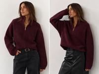 Burgundy Cozy Zip Knit