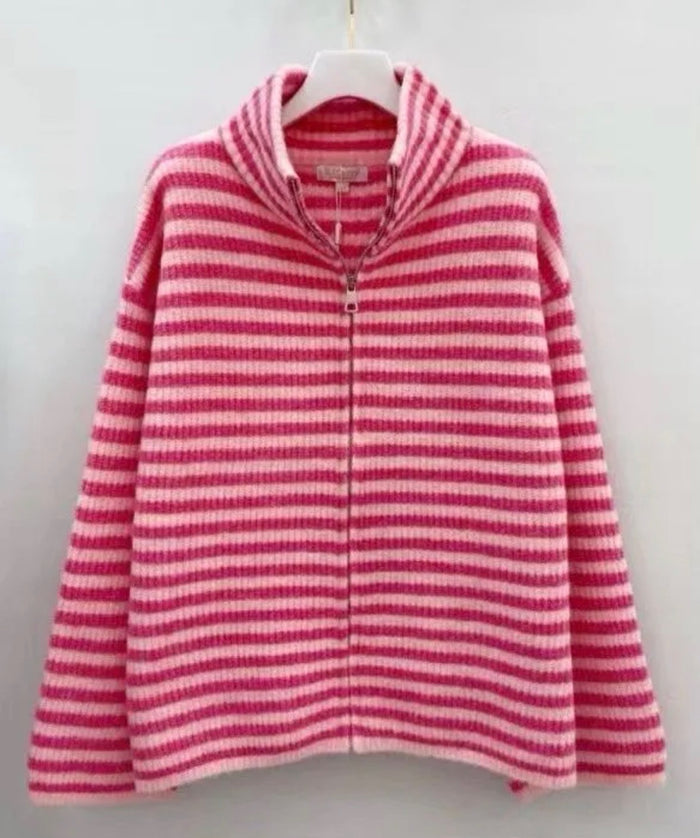 Cozy Stripe Zip Cardigan