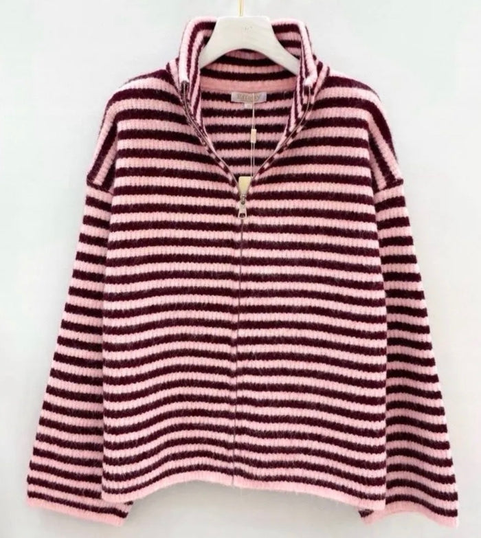 Cozy Stripe Zip Cardigan