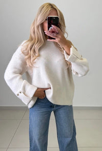 Back Split Gold Button Knit Pullover - Anmolino