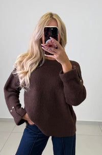 Back Split Gold Button Knit Pullover - Anmolino