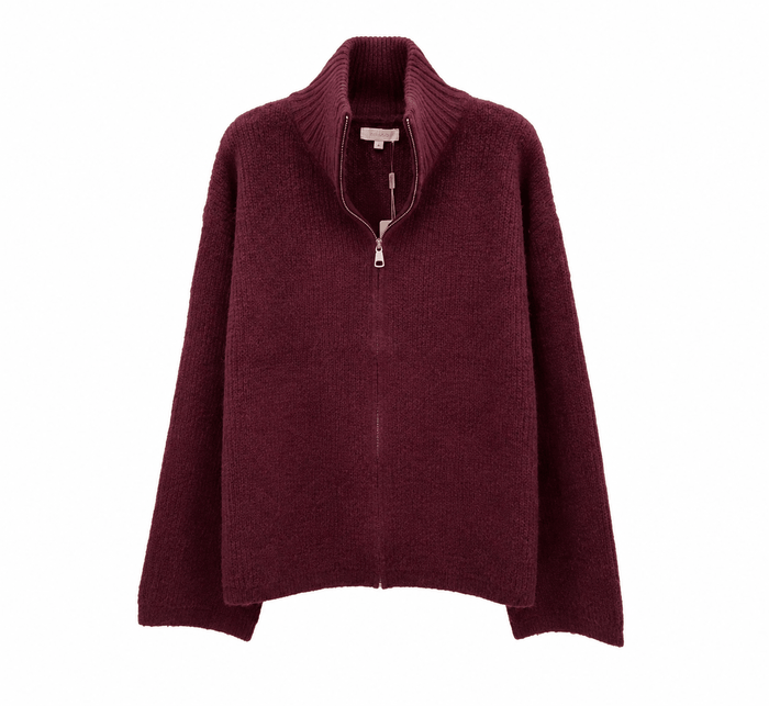 Burgundy Cozy Zip Knit - Anmolino