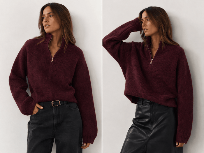 Burgundy Cozy Zip Knit - Anmolino