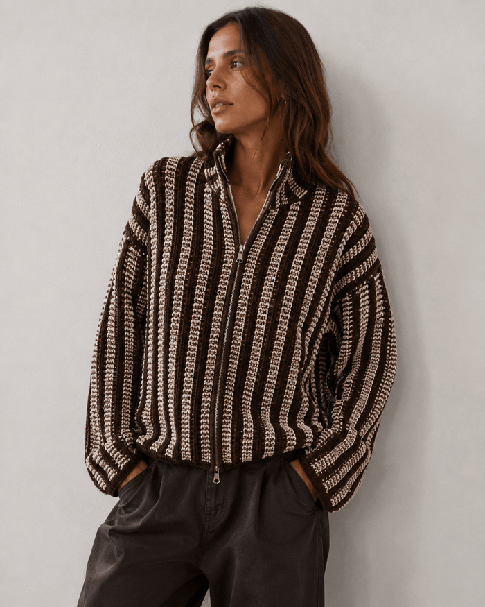 Choco Stripes Zip Knit - Anmolino