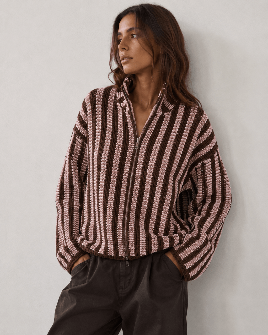 Choco Stripes Zip Knit - Anmolino