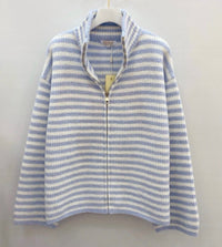 Cozy Stripe Zip Cardigan - Anmolino