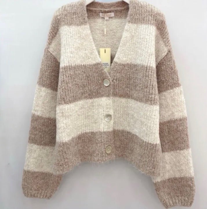 Fluffy Stripe Cardigan - Anmolino