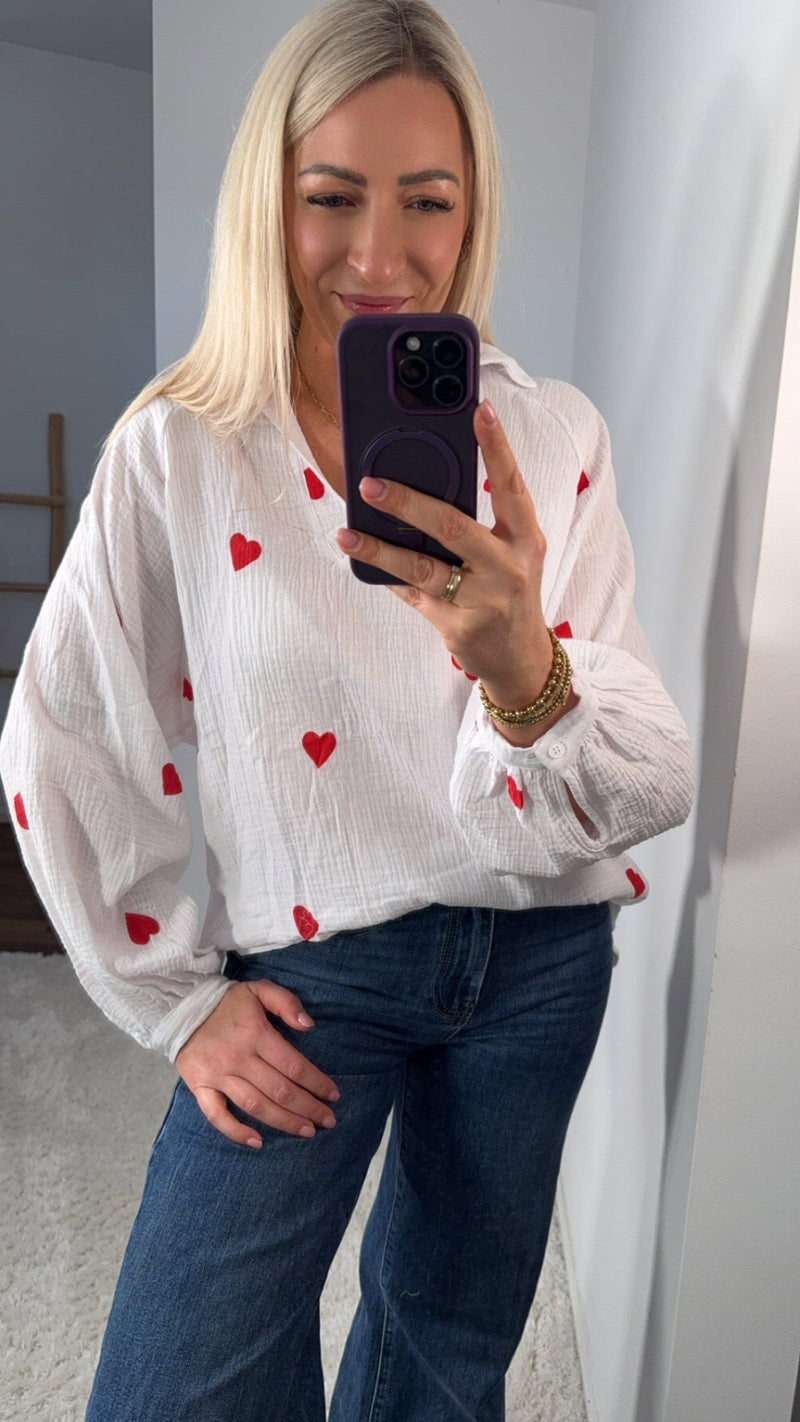 MUSSELIN BLUSE HERZCHEN - Anmolino