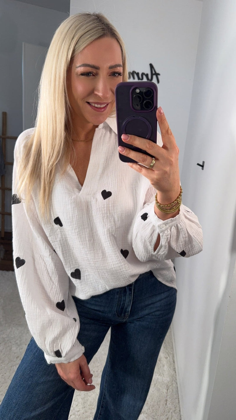 MUSSELIN BLUSE HERZCHEN - Anmolino