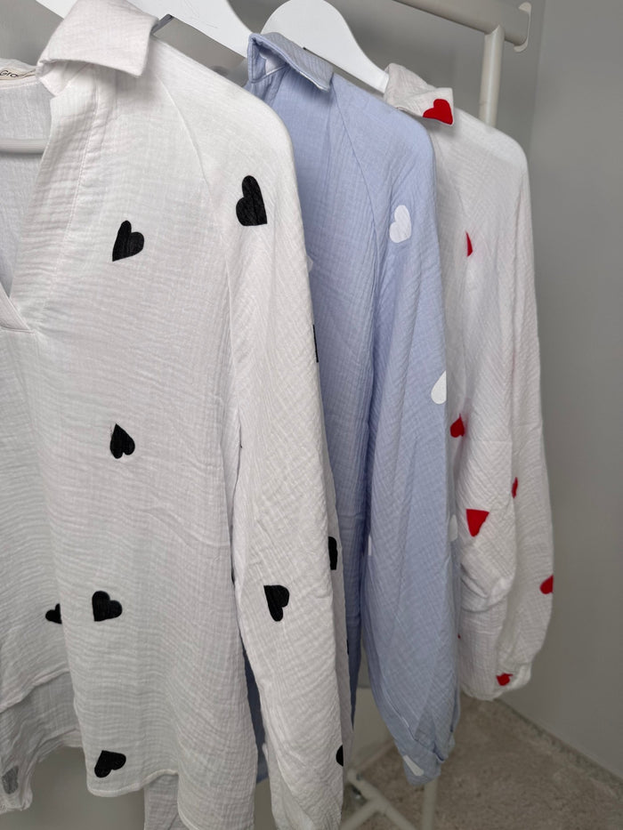 MUSSELIN BLUSE HERZCHEN - Anmolino