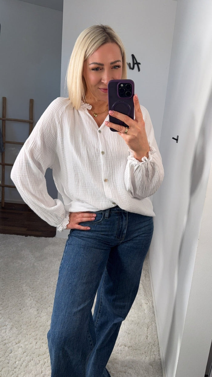 MUSSELIN BLUSE RÜSCHEN - Anmolino