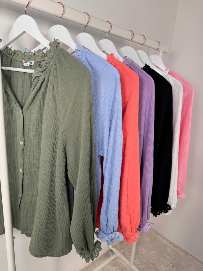 MUSSELIN BLUSE RÜSCHEN - Anmolino