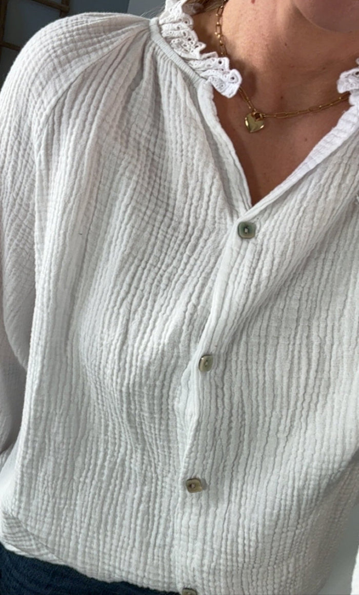 MUSSELIN BLUSE RÜSCHEN - Anmolino