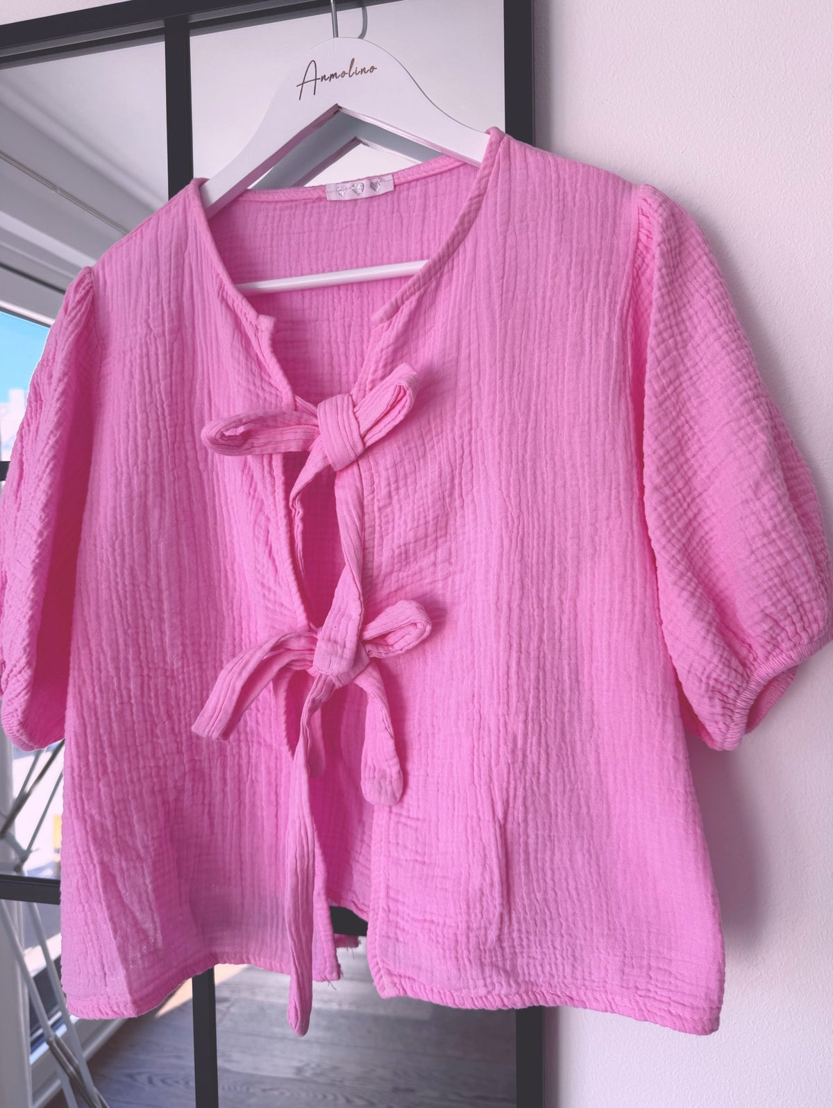 MUSSELIN BLUSE "SCHLEIFE" - Anmolino