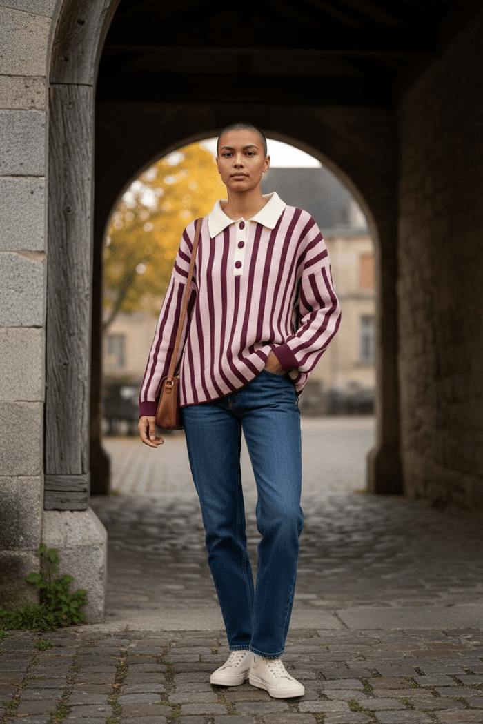 Retro Stripe Polo Knit - Anmolino