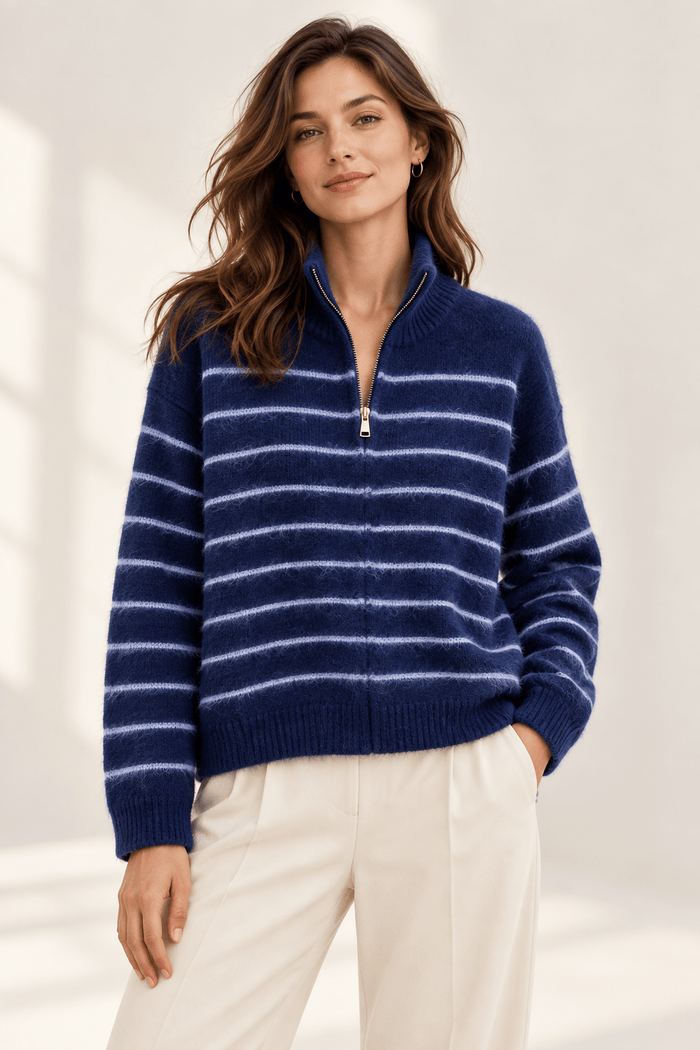 Streifenpullover „Livia“ mit Zipper - Anmolino