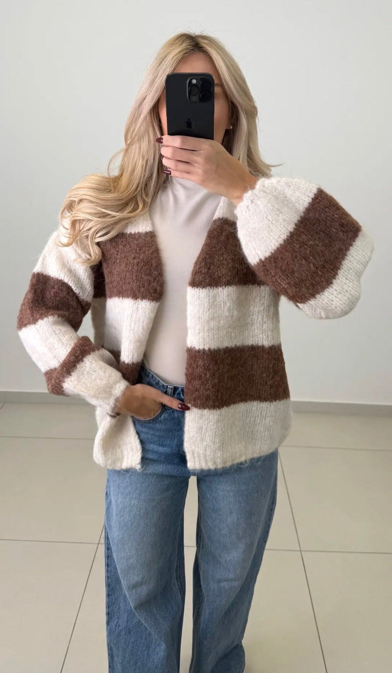 Velvet Stripe Knit Cardigan - Anmolino