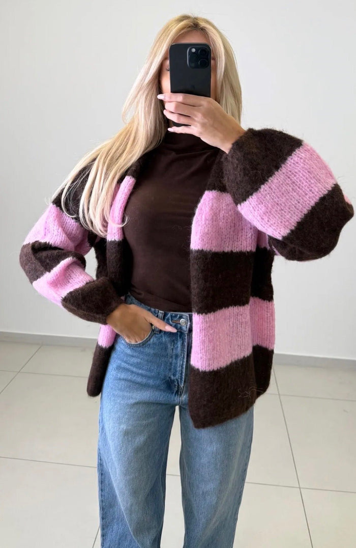 Velvet Stripe Knit Cardigan - Anmolino